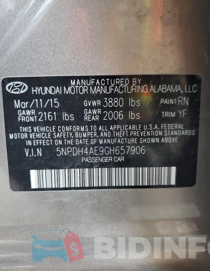 5NPDH4AE9GH657906 Photo# 12