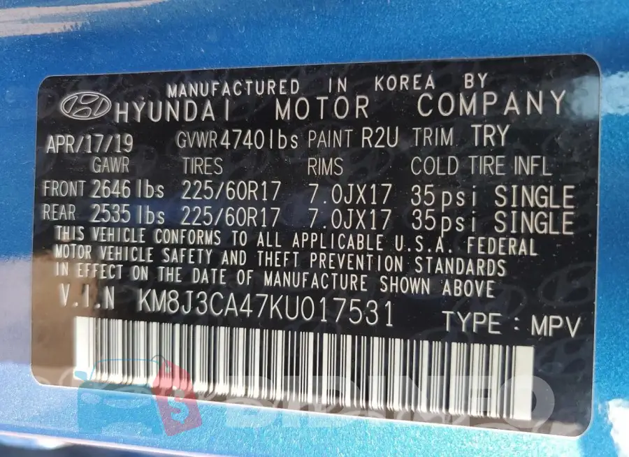 KM8J3CA47KU017531 Photo# 13