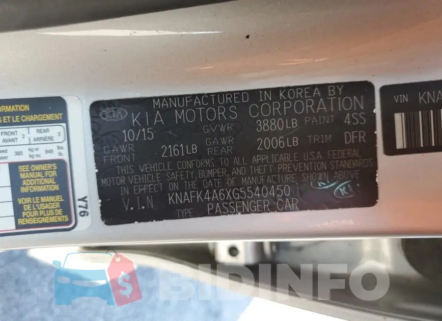 KNAFK4A6XG5540450 Photo# 13