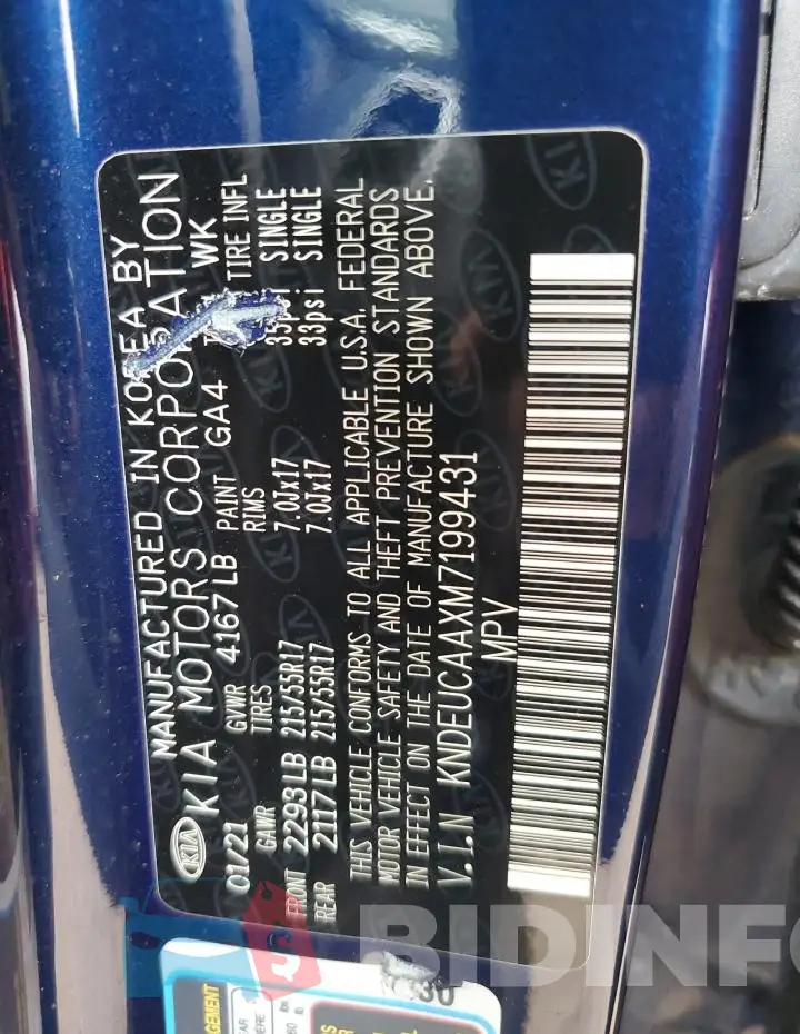 KNDEUCAAXM7199431 Photo# 12