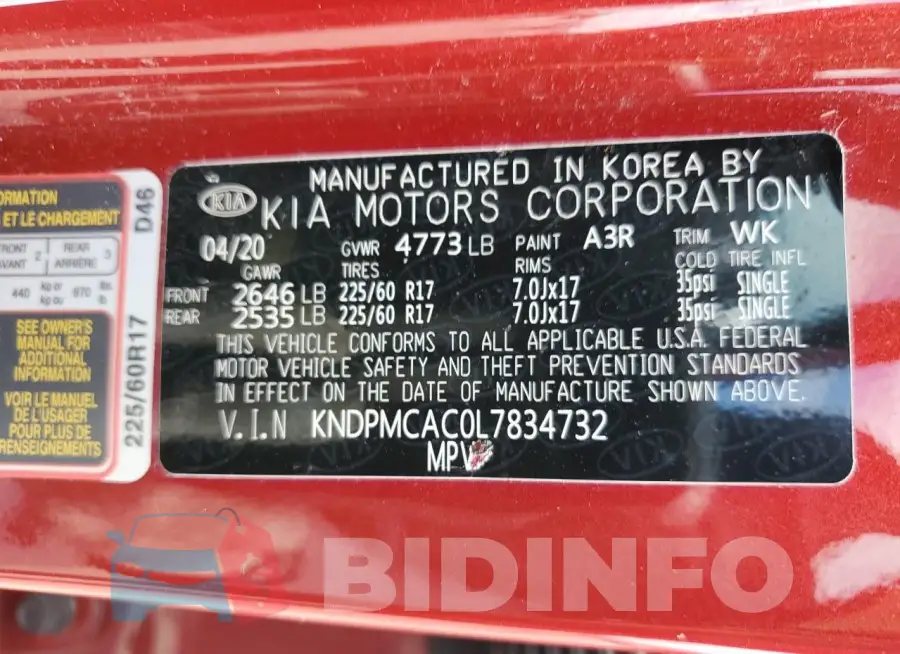KNDPMCAC0L7834732 Photo# 13