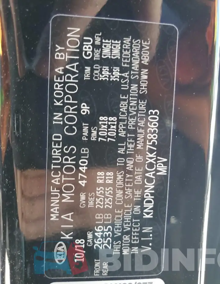 KNDPNCACXK7583603 Photo# 13