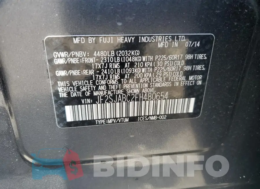 JF2SJABC2FH480654 Photo# 13