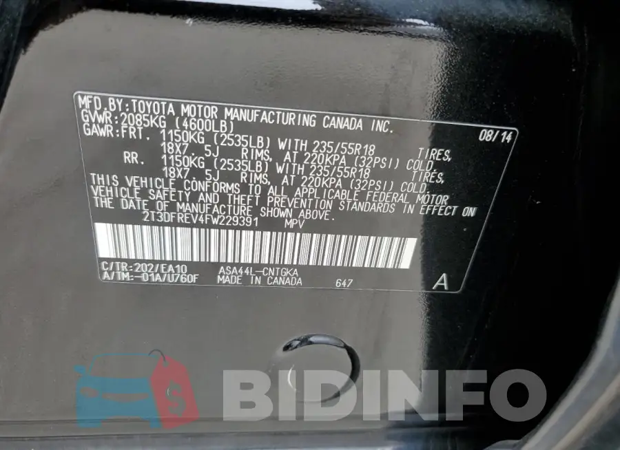 2T3DFREV4FW229391 Photo# 13