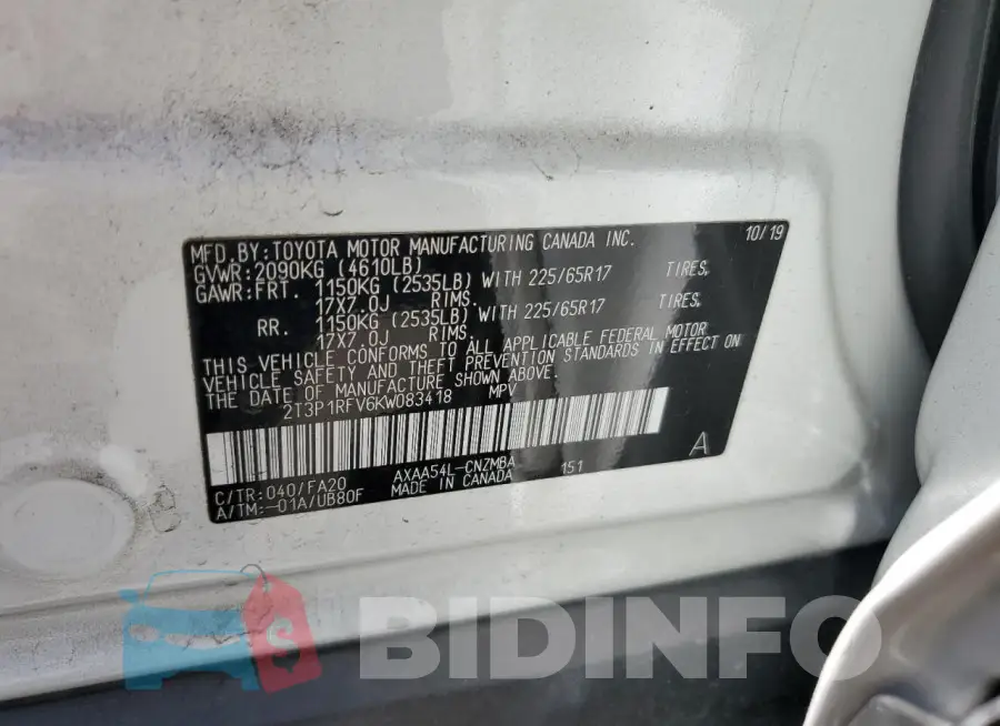 2T3P1RFV6KW083418 Photo# 13