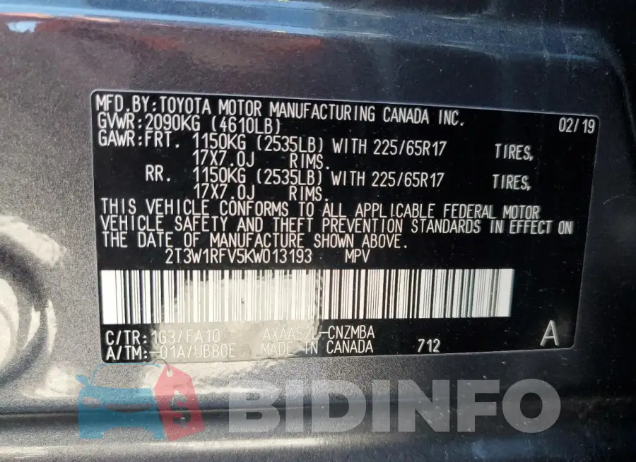 2T3W1RFV5KW013193 Photo# 13