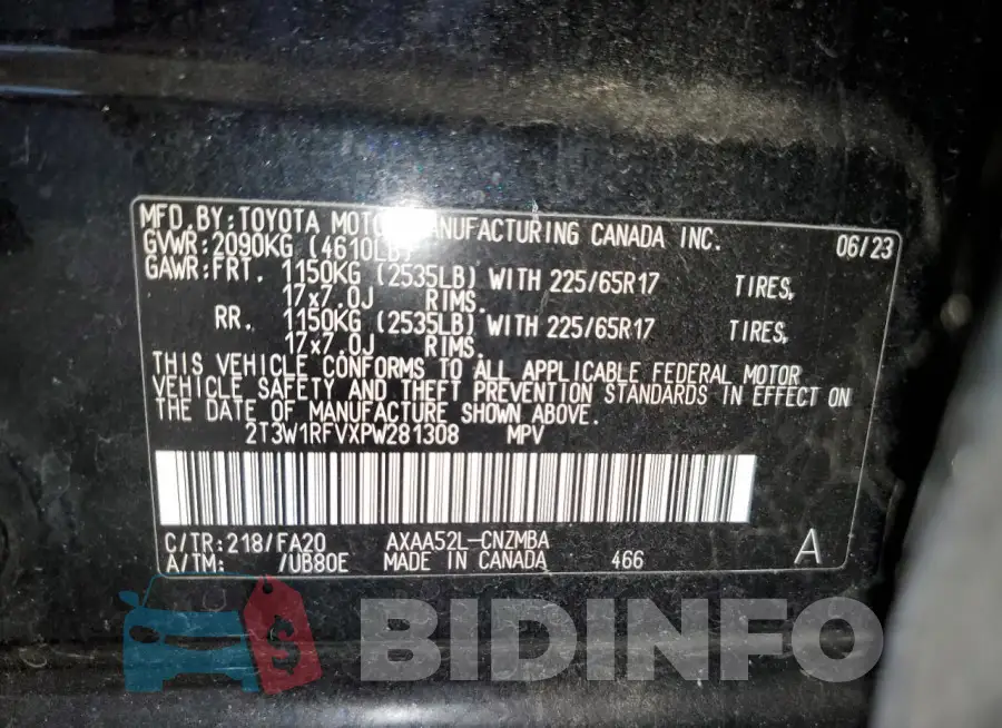 2T3W1RFVXPW281308 Photo# 13