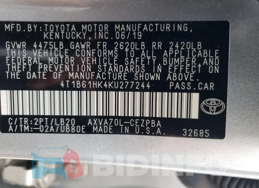 4T1B61HK4KU277244 Photo# 13