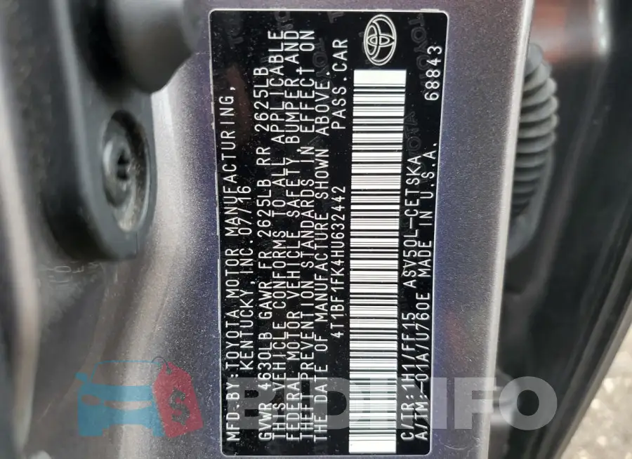 4T1BF1FK4HU632442 Photo# 12