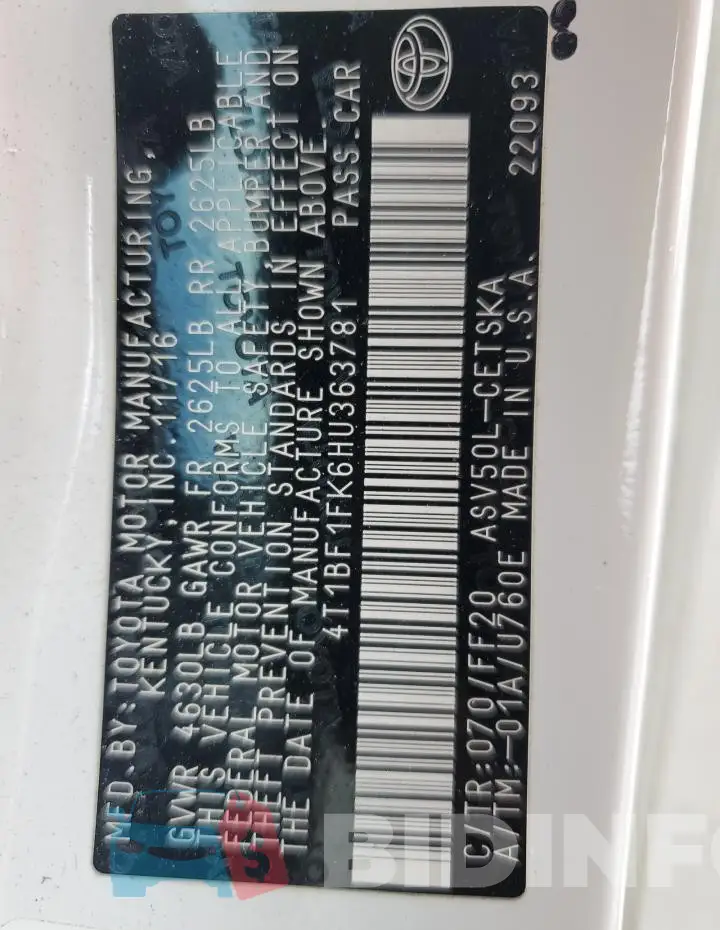 4T1BF1FK6HU363781 Photo# 13