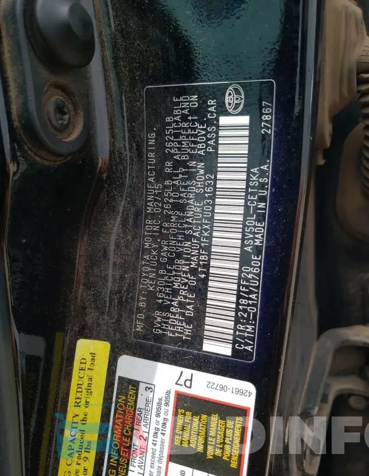 4T1BF1FKXFU031632 Photo# 12