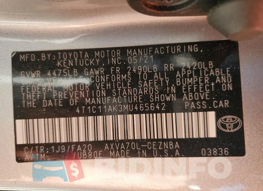 4T1C11AK3MU465642 Photo# 12