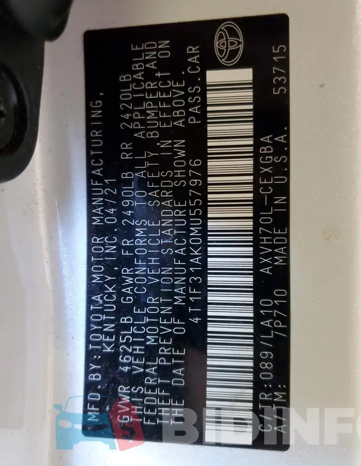 4T1F31AK0MU557976 Photo# 12