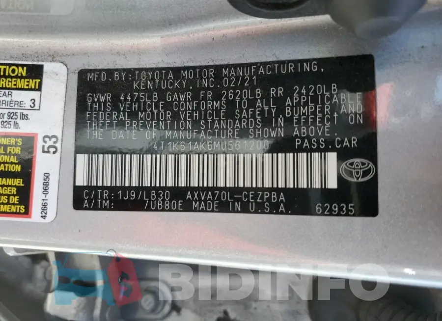 4T1K61AK6MU561200 Photo# 12