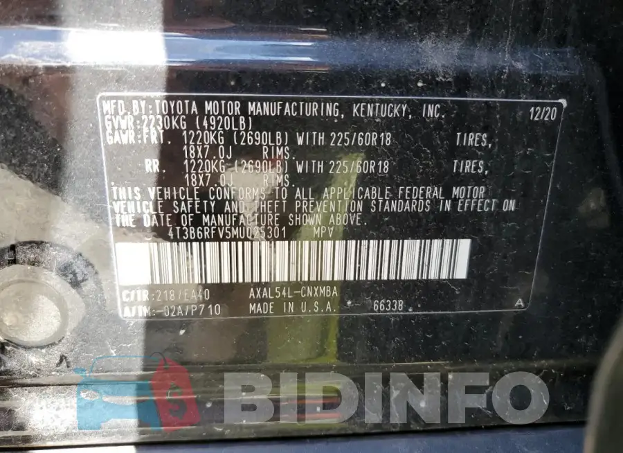 4T3B6RFV5MU025301 Photo# 13