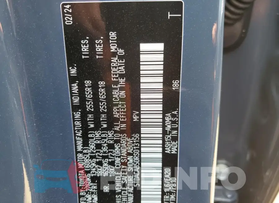 5TDACAB50RS013156 Photo# 13