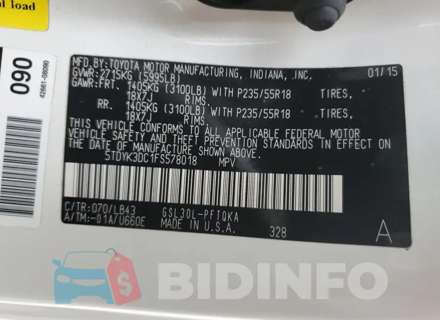 5TDYK3DC1FS578018 Photo# 13