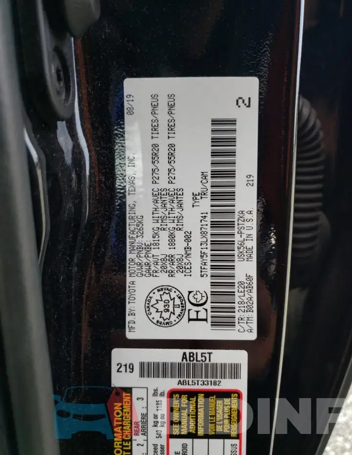 5TFAY5F13LX871741 Photo# 12