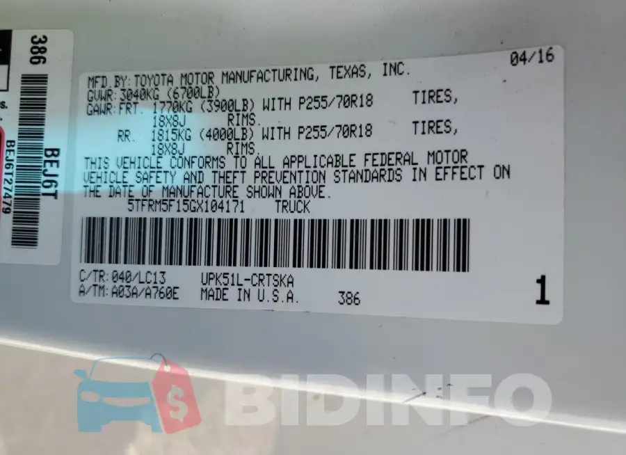 5TFRM5F15GX104171 Photo# 12