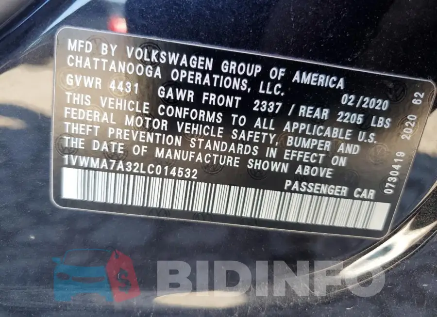 1VWMA7A32LC014532 Photo# 12