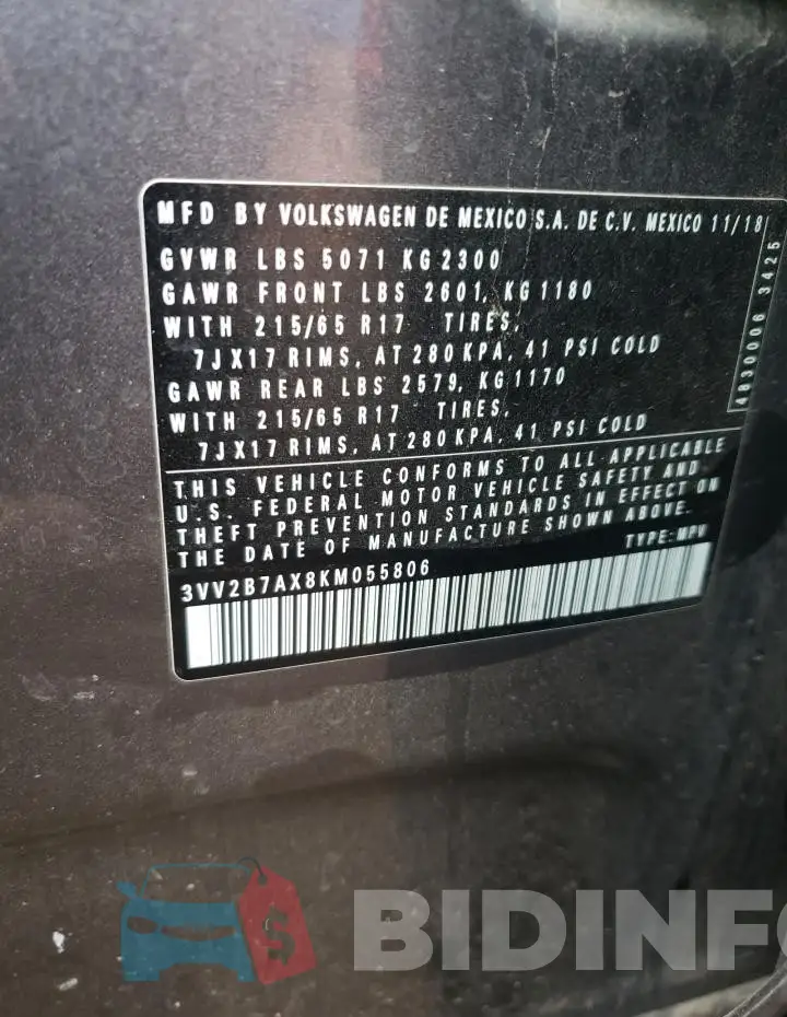 3VV2B7AX8KM055806 Photo# 13