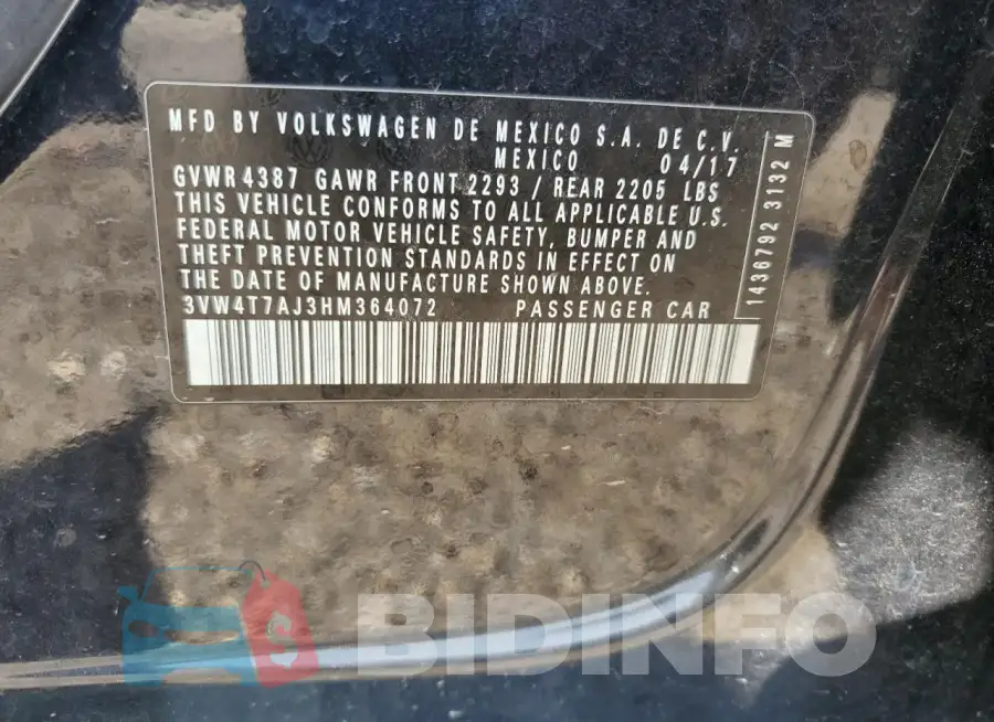 3VW4T7AJ3HM364072 Photo# 12