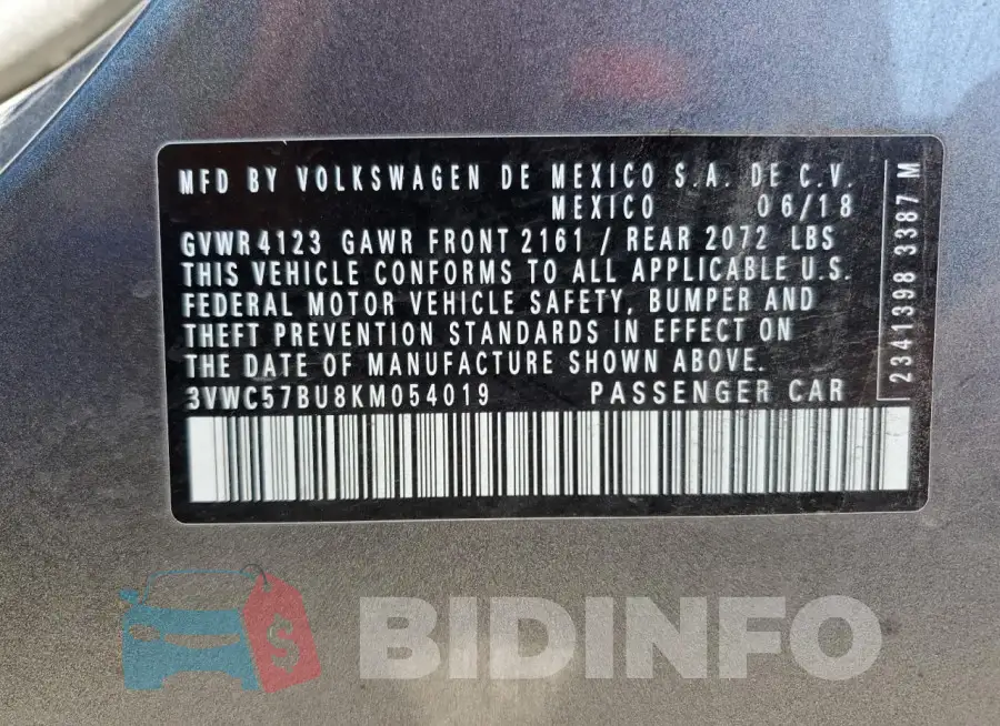 3VWC57BU8KM054019 Photo# 12