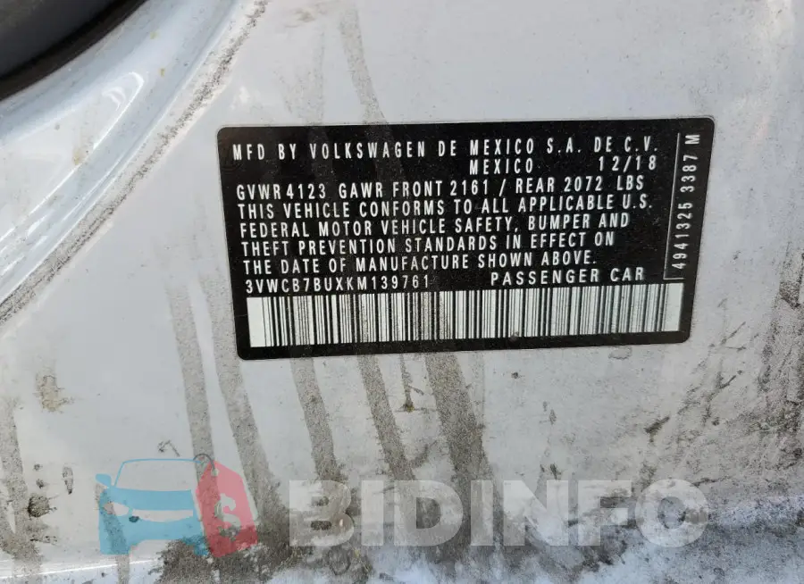 3VWCB7BUXKM139761 Photo# 12