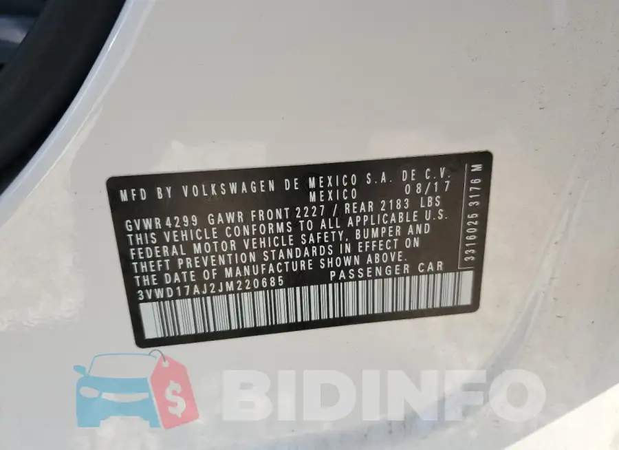 3VWD17AJ2JM220685 Photo# 12