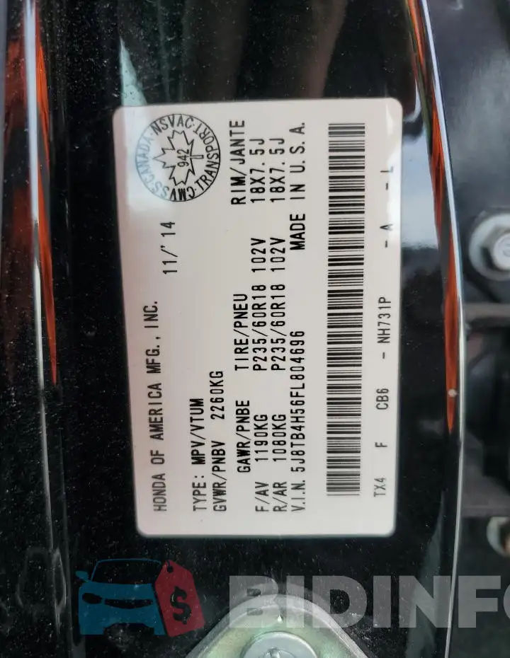 5J8TB4H56FL804696 Photo# 14