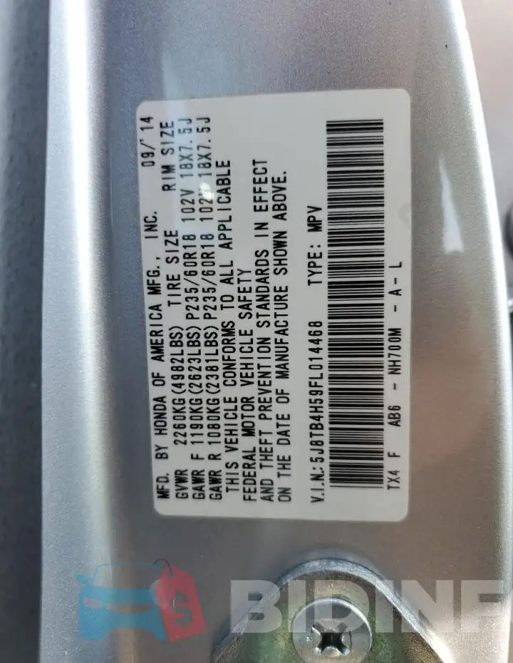 5J8TB4H59FL014468 Photo# 13