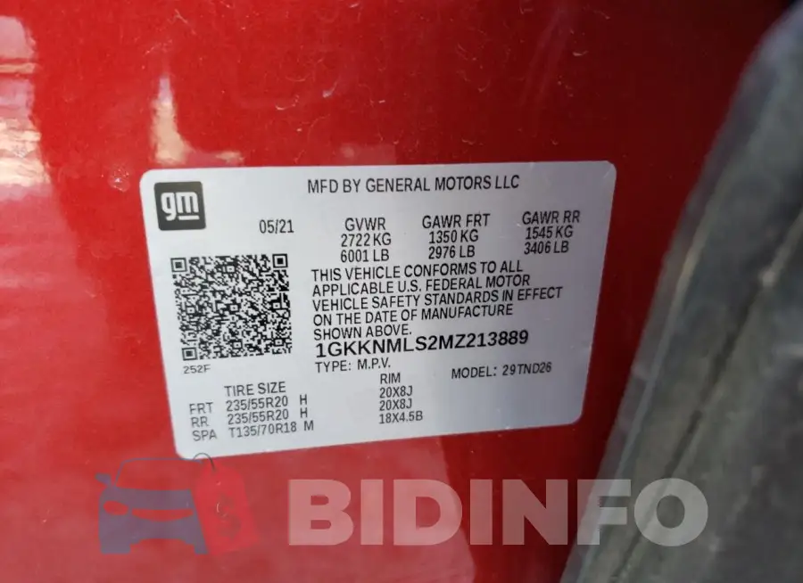 1GKKNMLS2MZ213889 Photo# 13