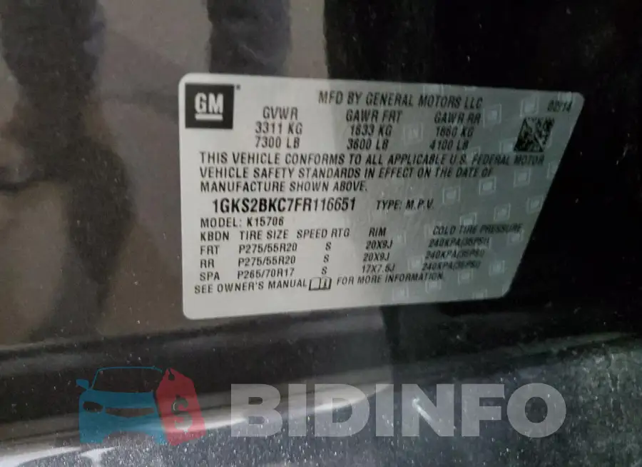 1GKS2BKC7FR116651 Photo# 14