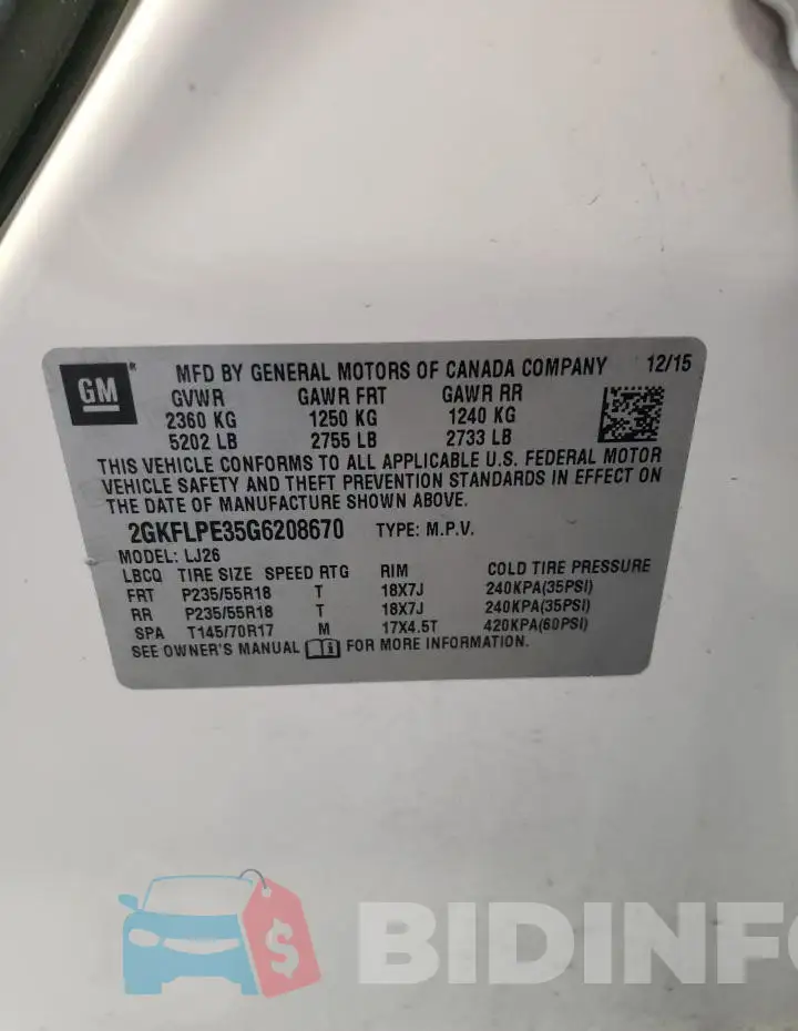 2GKFLPE35G6208670 Photo# 12