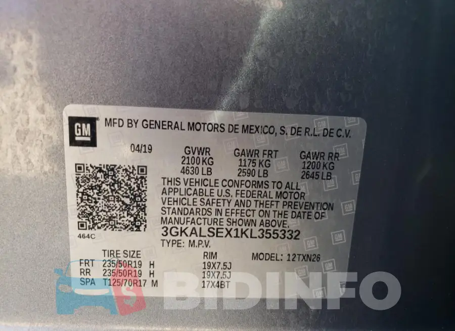 3GKALSEX1KL355332 Photo# 14