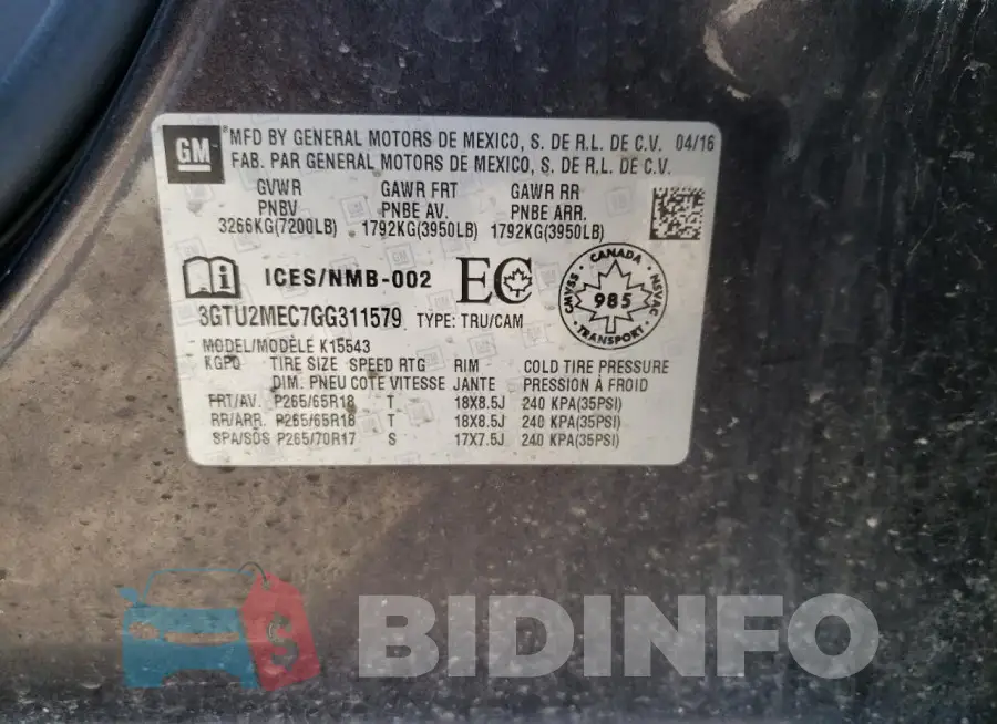 3GTU2MEC7GG311579 Photo# 13