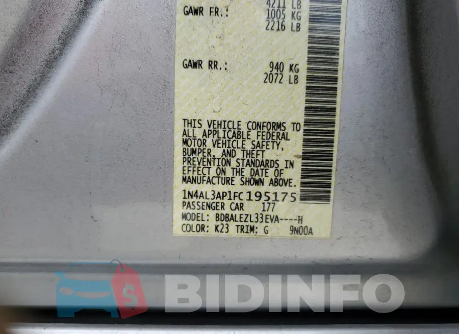1N4AL3AP1FC195175 Photo# 12