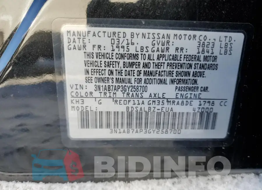 3N1AB7AP3GY258700 Photo# 12