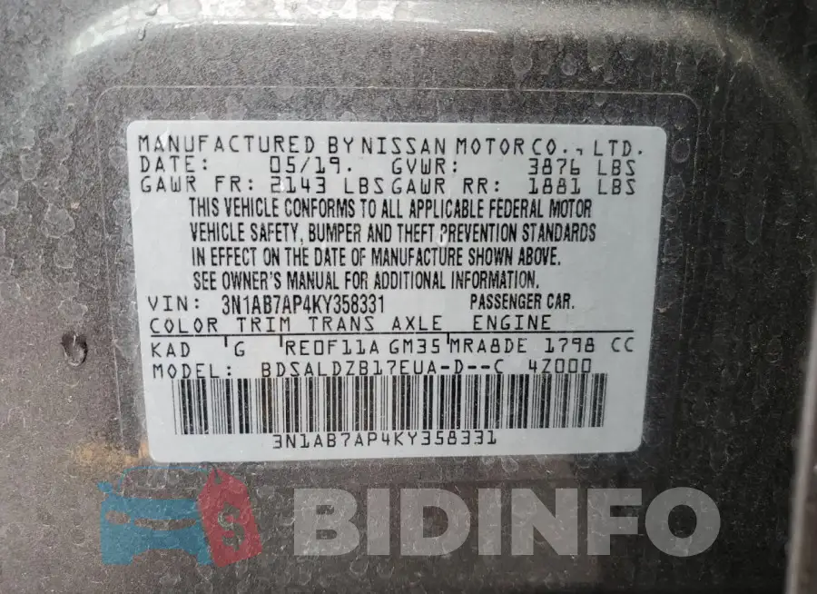3N1AB7AP4KY358331 Photo# 12