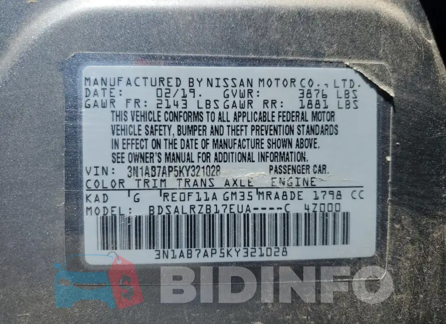 3N1AB7AP5KY321028 Photo# 12