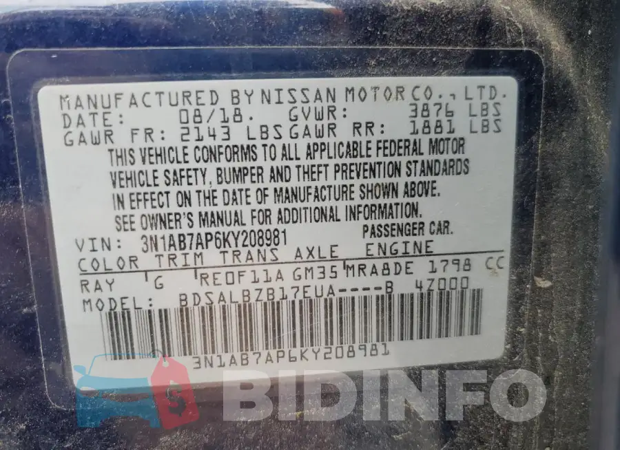 3N1AB7AP6KY208981 Photo# 12