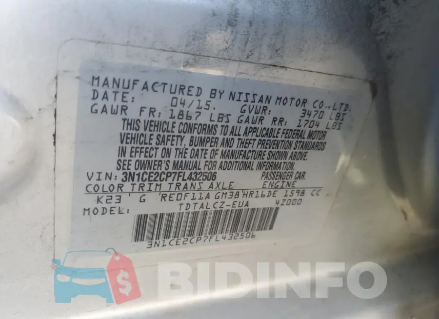 3N1CE2CP7FL432506 Photo# 13