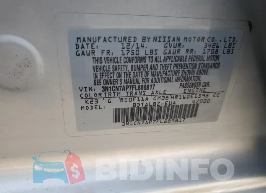 3N1CN7AP7FL889817 Photo# 12