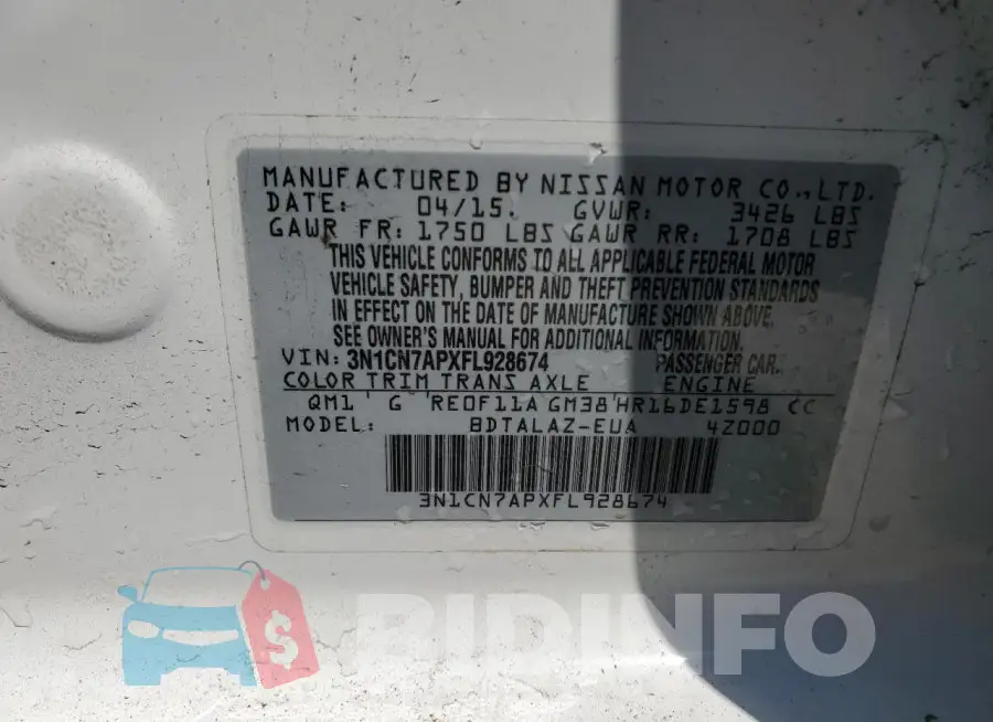 3N1CN7APXFL928674 Photo# 12