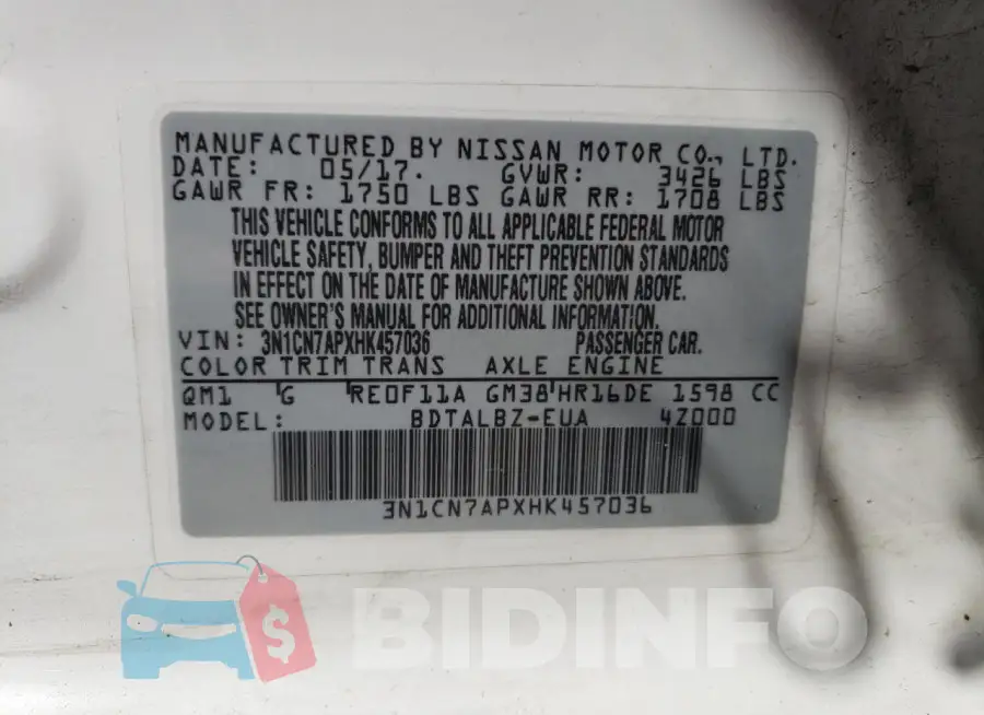 3N1CN7APXHK457036 Photo# 12