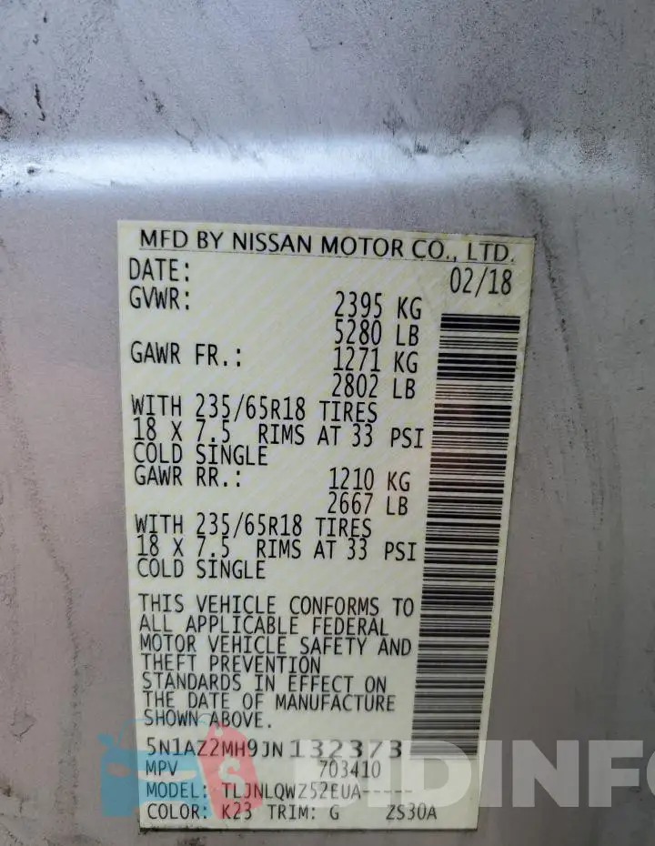 5N1AZ2MH9JN132373 Photo# 13