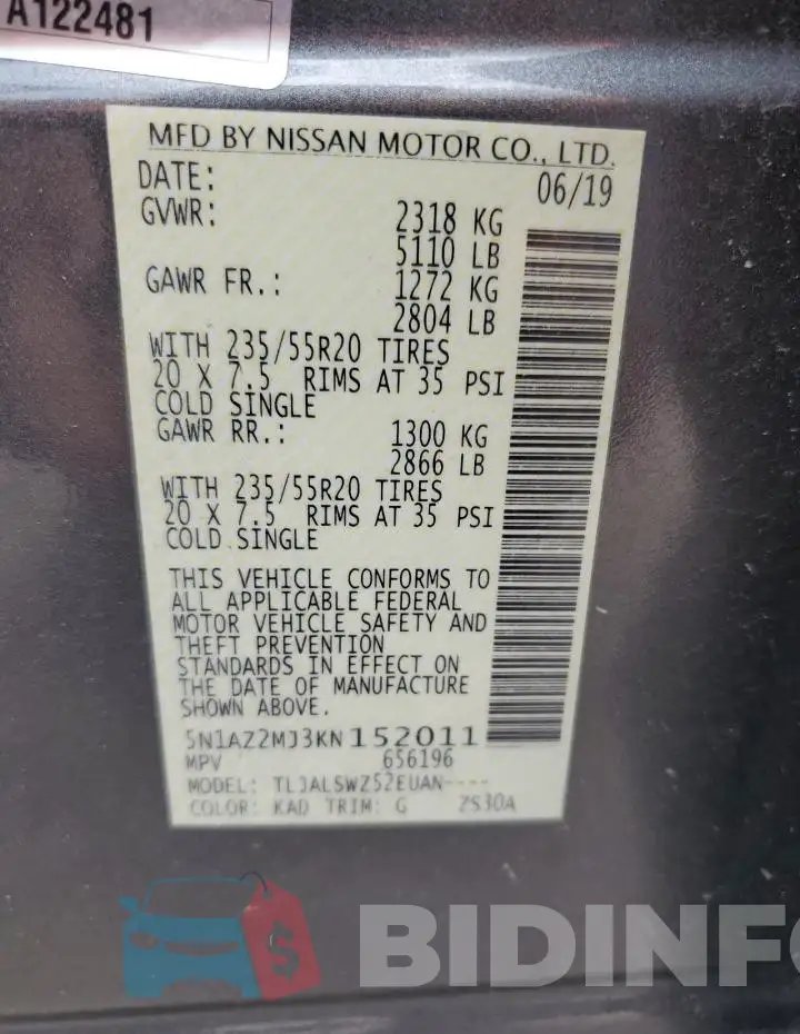 5N1AZ2MJ3KN152011 Photo# 14