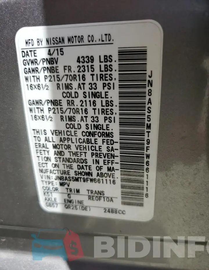 JN8AS5MT9FW661116 Photo# 13