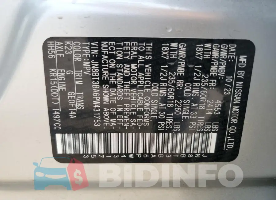 JN8BT3BA6PW431753 Photo# 14