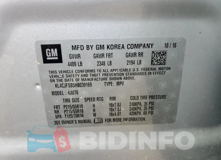 KL4CJFSB5HB039169 Photo# 13
